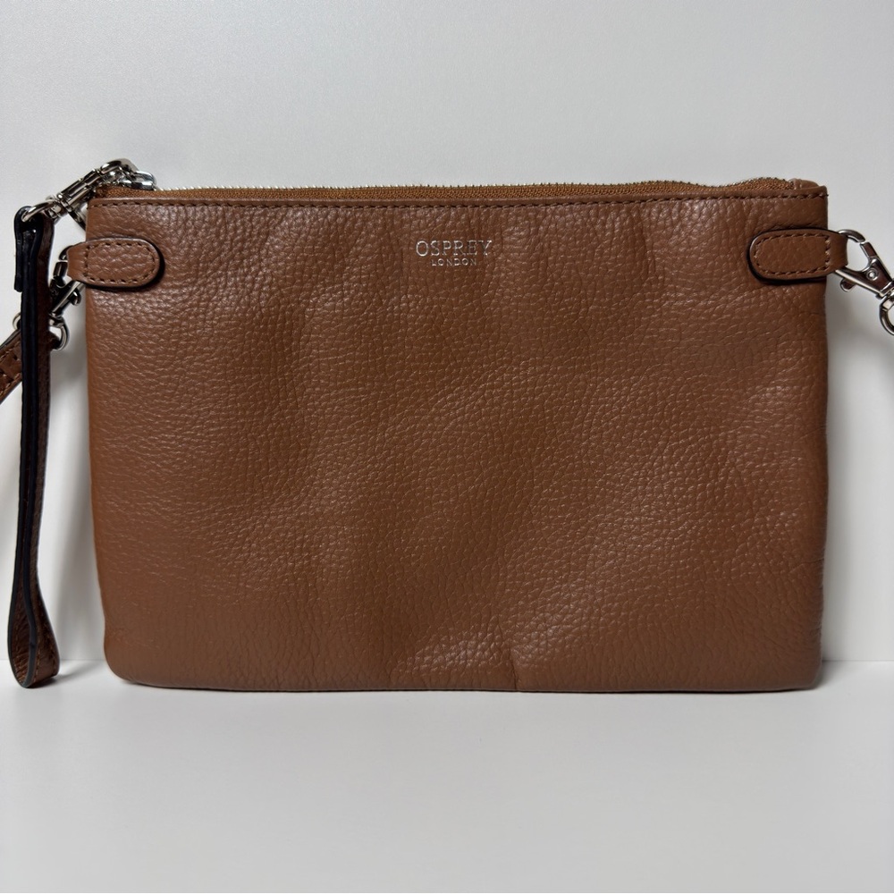 Osprey Madison X-body Leather Crossbody Bag Shoulder&Wristlet strap Color Brown